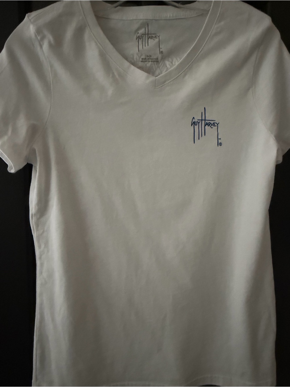 Women’s Guy Harvey White V-Neck Tee with Blue Logo nwot small